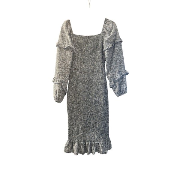 Blue & White Floral Print Long Sleeve Smocked Midi Dress By Prettygarden S - Picture 1 of 7